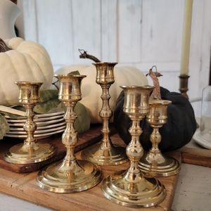 Vintage Brass Candlesticks Set Of 5